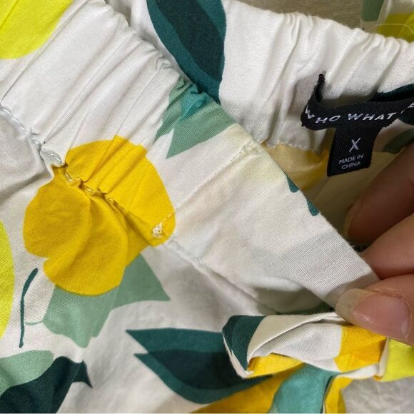 Who What Wear Top Women’s Yellow White Lemon Print Tie Front Off The Shoulder 0X - Picture 6 of 9